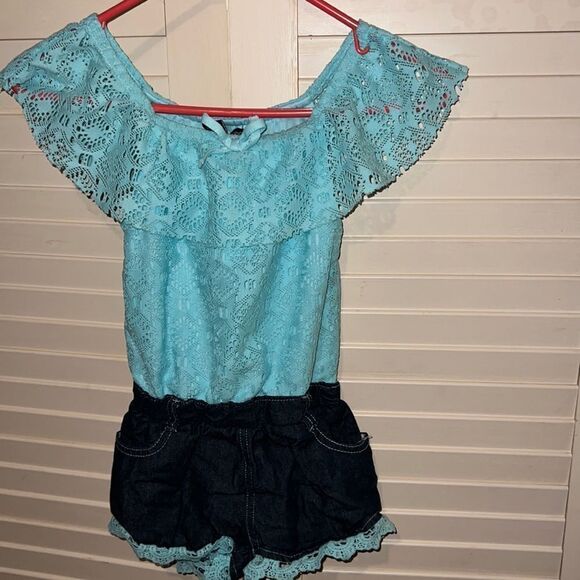Limited too lace and denim romper size 7 - Picture 1 of 4